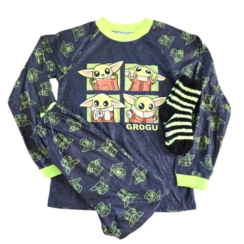 NWOT STAR WARS GROGU MANDALORIAN 3 PIECE PAJAMA SET SZ.12 KIDS UNISEX